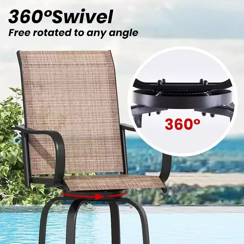 Lot de 4 tabourets de bar pivotants d'extérieur – Tissu Textilène, rotation à 360°, design ergonomique toutes saisons, hauteur de bar idéale pour balcon et terrasse