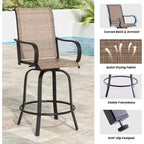 Lot de 4 tabourets de bar pivotants d'extérieur – Tissu Textilène, rotation à 360°, design ergonomique toutes saisons, hauteur de bar idéale pour balcon et terrasse