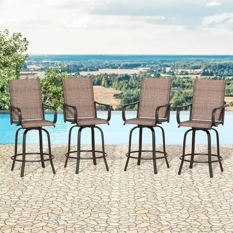 Set of 4 Swivel Outdoor Bar Stools - Textilene Fabric, 360 Rotation, All-Weather Ergonomic Design, Ideal Bar Height for Balcony and Patio
