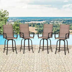 Set of 4 Swivel Outdoor Bar Stools - Textilene Fabric, 360 Rotation, All-Weather Ergonomic Design, Ideal Bar Height for Balcony and Patio