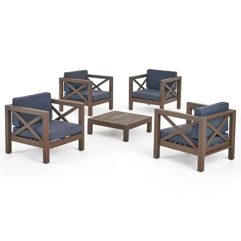 Christopher Knight Home Brava Ensemble de conversation 4 places en bois d'acacia pour extérieur avec coussins