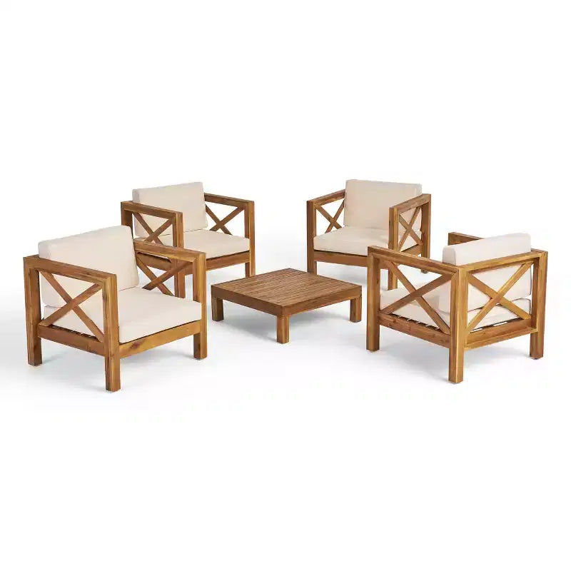 Christopher Knight Home Brava Ensemble de conversation 4 places en bois d'acacia pour extérieur avec coussins