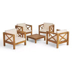 Christopher Knight Home Brava Ensemble de conversation 4 places en bois d'acacia pour extérieur avec coussins
