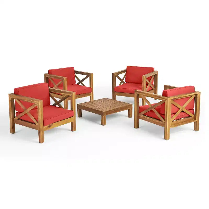 Christopher Knight Home Brava Ensemble de conversation 4 places en bois d'acacia pour extérieur avec coussins