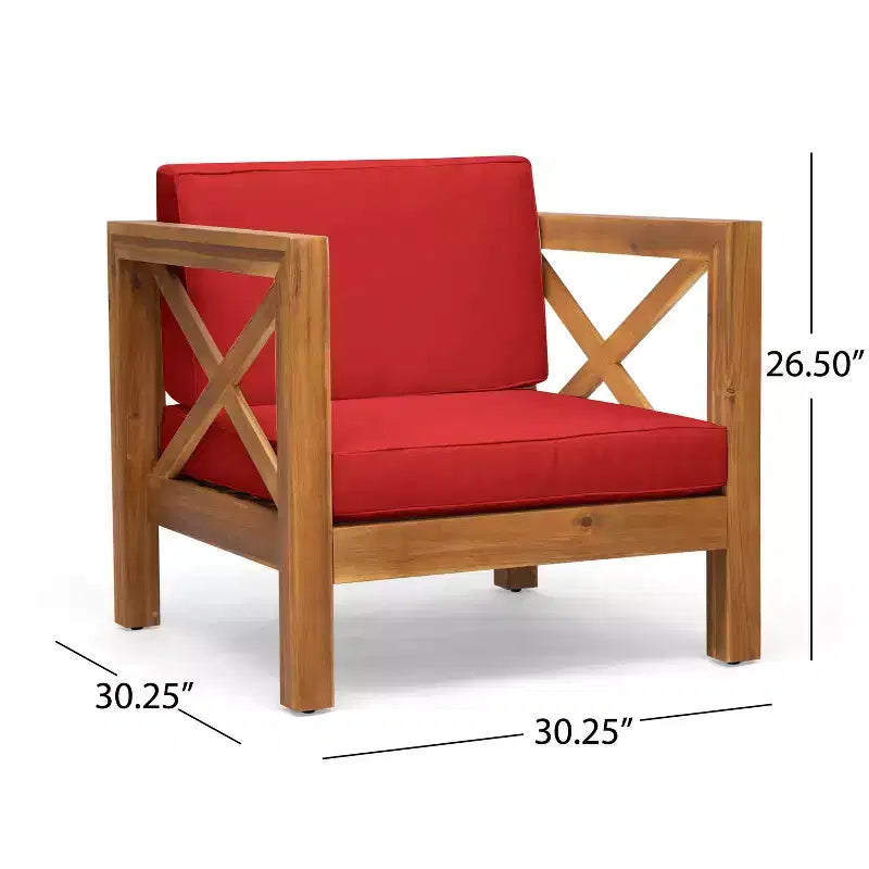 Christopher Knight Home Brava Ensemble de conversation 4 places en bois d'acacia pour extérieur avec coussins