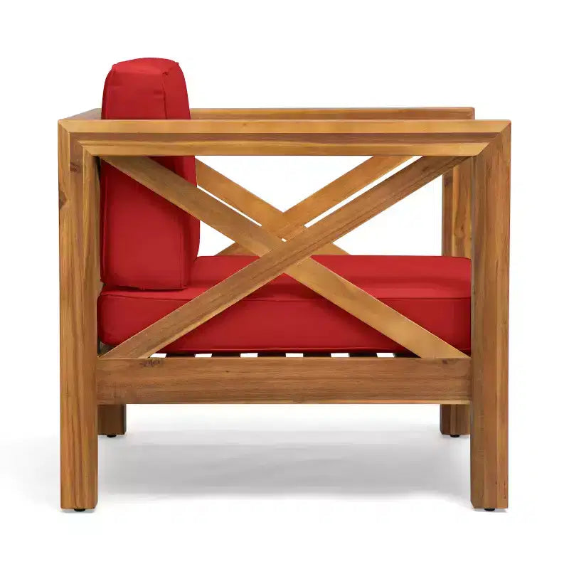 Christopher Knight Home Brava Ensemble de conversation 4 places en bois d'acacia pour extérieur avec coussins