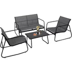 Ensemble de 4 meubles de jardin pour terrasse - Structure en acier, tissu Textilène et table en verre trempé pour balcon/arrière-cour
