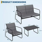 Ensemble de 4 meubles de jardin pour terrasse - Structure en acier, tissu Textilène et table en verre trempé pour balcon/arrière-cour