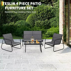 Ensemble de 4 meubles de jardin pour terrasse - Structure en acier, tissu Textilène et table en verre trempé pour balcon/arrière-cour
