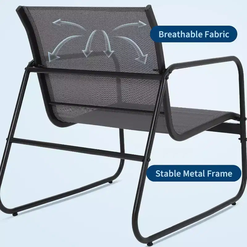 Ensemble de 4 meubles de jardin pour terrasse - Structure en acier, tissu Textilène et table en verre trempé pour balcon/arrière-cour