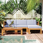 Chic Crate-5-Piece Wood Outdoor Patio Sectional Sofa Set with Water-Resistant Gray Cushions for Backyard, Porch, Deck - Natural Finish