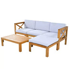 Chic Crate – Ensemble de 5 pièces de canapé sectionnel d'extérieur en bois pour patio avec coussins gris résistants à l'eau pour jardin, véranda, terrasse – Finition naturelle