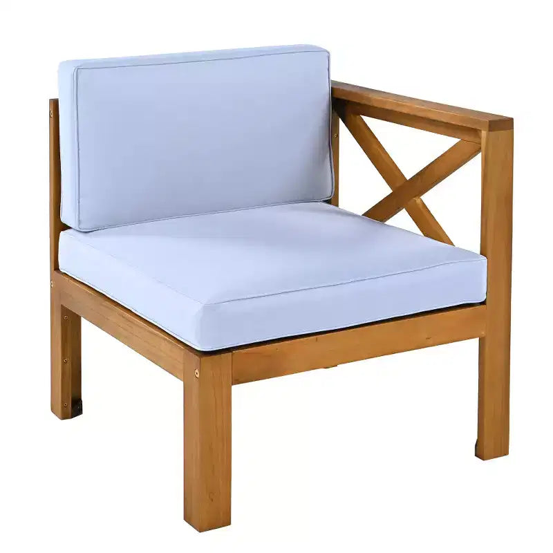 Chic Crate – Ensemble de 5 pièces de canapé sectionnel d'extérieur en bois pour patio avec coussins gris résistants à l'eau pour jardin, véranda, terrasse – Finition naturelle