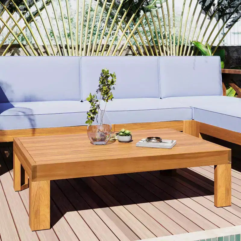 Chic Crate – Ensemble de 5 pièces de canapé sectionnel d'extérieur en bois pour patio avec coussins gris résistants à l'eau pour jardin, véranda, terrasse – Finition naturelle
