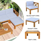 Chic Crate – Ensemble de 5 pièces de canapé sectionnel d'extérieur en bois pour patio avec coussins gris résistants à l'eau pour jardin, véranda, terrasse – Finition naturelle