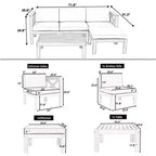 Chic Crate – Ensemble de 5 pièces de canapé sectionnel d'extérieur en bois pour patio avec coussins gris résistants à l'eau pour jardin, véranda, terrasse – Finition naturelle