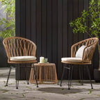 Christopher Knight Home Tavon Outdoor Wicker 3 Piece Chat Set with Cushions, Light Brown/Beige