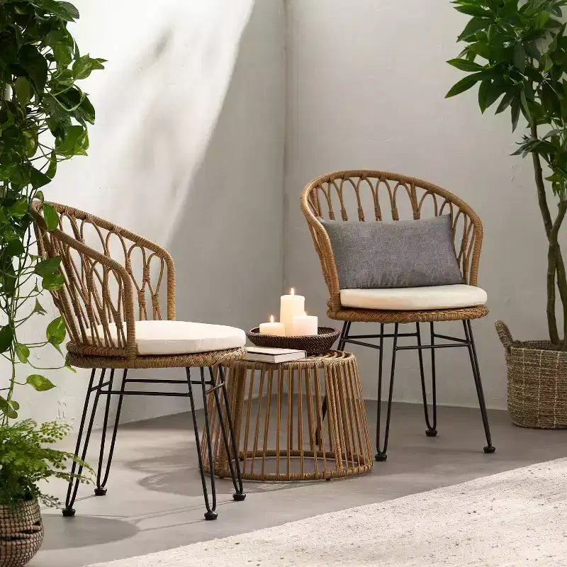Christopher Knight Home Tavon Ensemble de conversation 3 pièces en osier d'extérieur avec coussins, marron clair/beige
