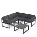 Christopher Knight Home Navan Salon de jardin modulable 5 places en aluminium avec coussins, Gris foncé/Noir
