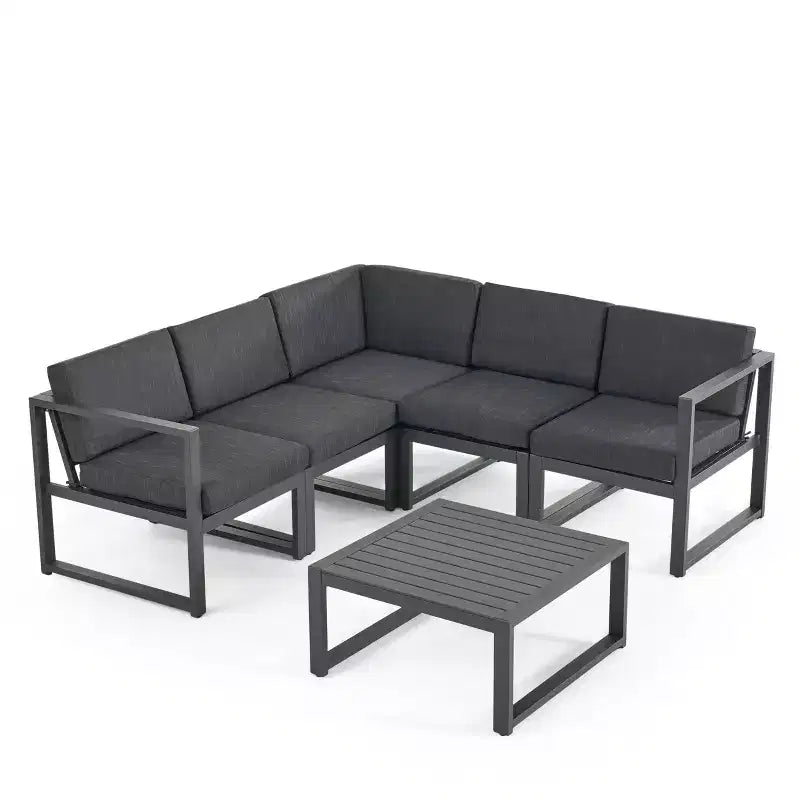 Christopher Knight Home Navan Salon de jardin modulable 5 places en aluminium avec coussins, Gris foncé/Noir