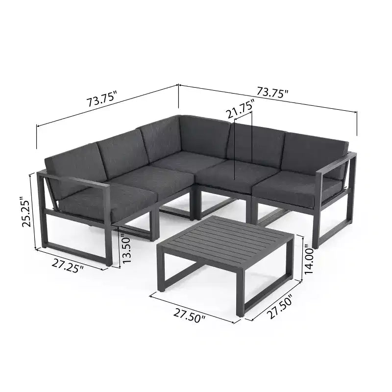Christopher Knight Home Navan Salon de jardin modulable 5 places en aluminium avec coussins, Gris foncé/Noir