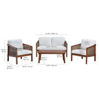 Ensemble de conversation d'extérieur 4 pièces en bois d'acacia marron - Teamson Home : sièges avec coussins et table basse assortie