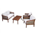 Ensemble de conversation d'extérieur 4 pièces en bois d'acacia marron - Teamson Home : sièges avec coussins et table basse assortie