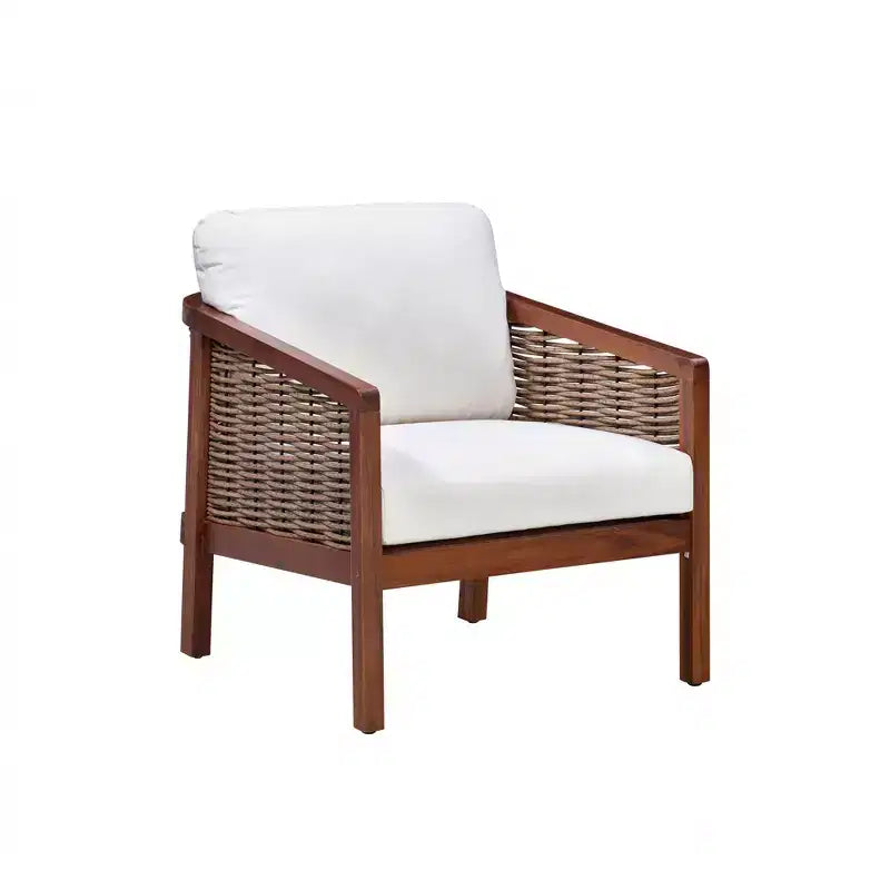 Ensemble de conversation d'extérieur 4 pièces en bois d'acacia marron - Teamson Home : sièges avec coussins et table basse assortie
