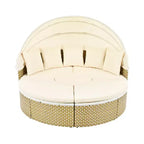 Canapé d'angle d'extérieur en rotin Whisen avec baldaquin rétractable et coussin amovible