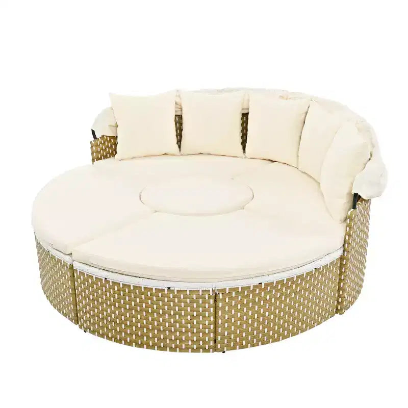Canapé d'angle d'extérieur en rotin Whisen avec baldaquin rétractable et coussin amovible
