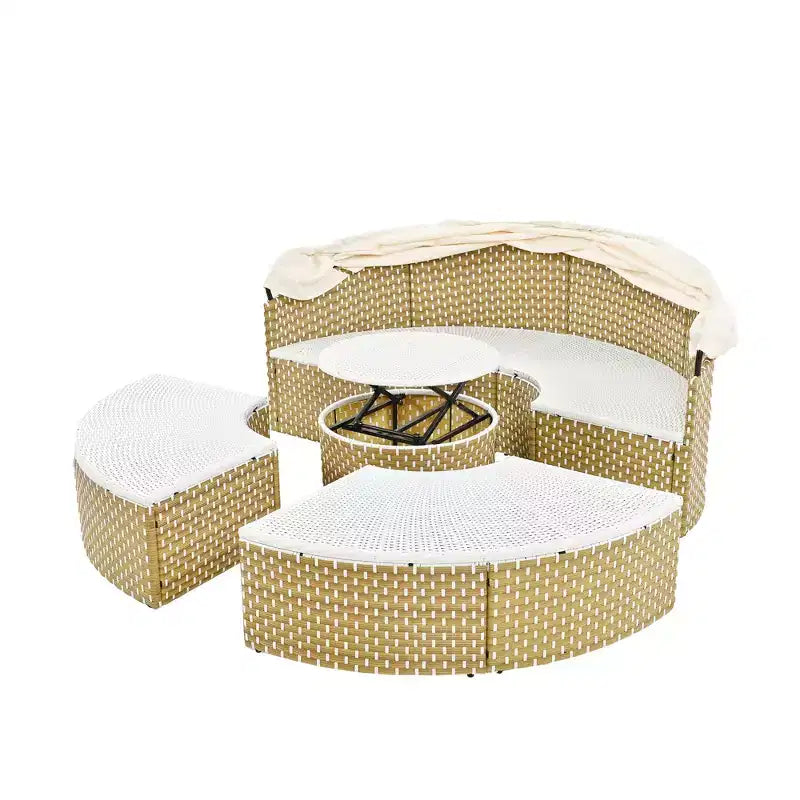 Canapé d'angle d'extérieur en rotin Whisen avec baldaquin rétractable et coussin amovible