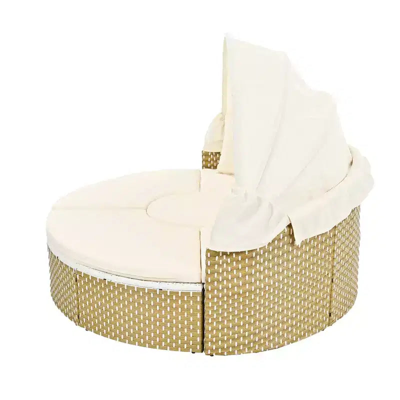 Canapé d'angle d'extérieur en rotin Whisen avec baldaquin rétractable et coussin amovible