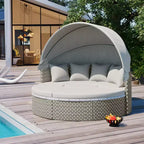 Canapé d'angle d'extérieur en rotin Whisen avec baldaquin rétractable et coussin amovible