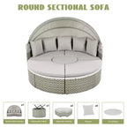 Canapé d'angle d'extérieur en rotin Whisen avec baldaquin rétractable et coussin amovible