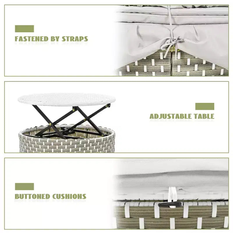 Canapé d'angle d'extérieur en rotin Whisen avec baldaquin rétractable et coussin amovible