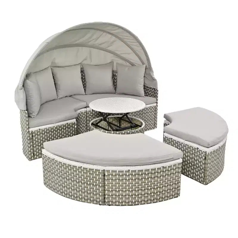 Canapé d'angle d'extérieur en rotin Whisen avec baldaquin rétractable et coussin amovible