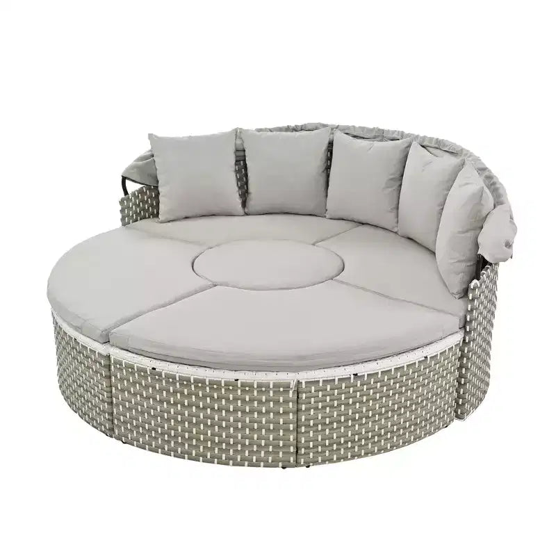 Canapé d'angle d'extérieur en rotin Whisen avec baldaquin rétractable et coussin amovible
