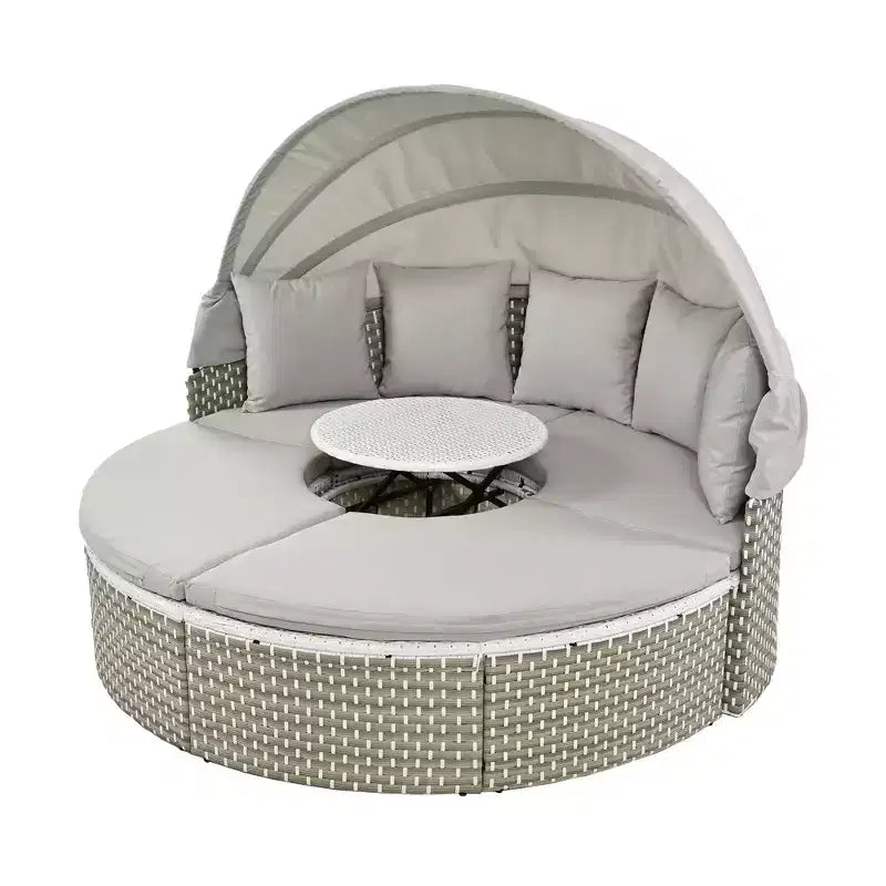 Canapé d'angle d'extérieur en rotin Whisen avec baldaquin rétractable et coussin amovible