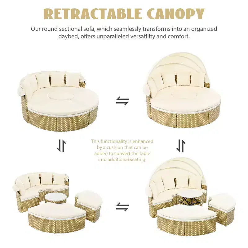 Canapé d'angle d'extérieur en rotin Whisen avec baldaquin rétractable et coussin amovible