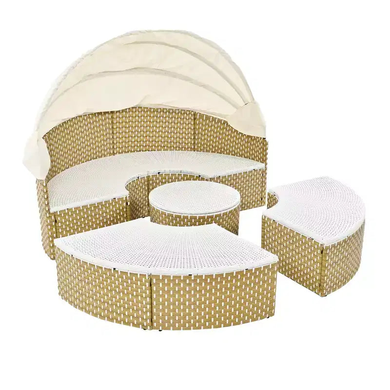 Canapé d'angle d'extérieur en rotin Whisen avec baldaquin rétractable et coussin amovible