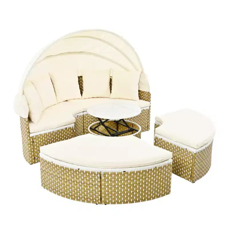 Canapé d'angle d'extérieur en rotin Whisen avec baldaquin rétractable et coussin amovible