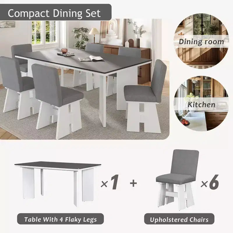 Ensemble table de salle à manger 7 pièces Whisen avec 6 chaises rembourrées