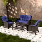 EAGLE PEAK Ensemble de conversation 4 pièces en rotin pour terrasse, canapé et fauteuils d'extérieur en osier avec table basse