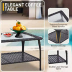 EAGLE PEAK Ensemble de conversation 4 pièces en rotin pour terrasse, canapé et fauteuils d'extérieur en osier avec table basse