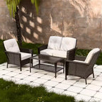 EAGLE PEAK Ensemble de conversation 4 pièces en rotin pour terrasse, canapé et fauteuils d'extérieur en osier avec table basse