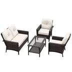 EAGLE PEAK Ensemble de conversation 4 pièces en rotin pour terrasse, canapé et fauteuils d'extérieur en osier avec table basse