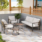EAGLE PEAK Sunset Dune Ensemble de 5 meubles d'extérieur modernes, Salon de jardin en osier effet bois