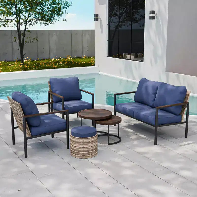 EAGLE PEAK Collection de 6 meubles d'extérieur modernes Sunset Dune, en osier avec grain de bois pour patio