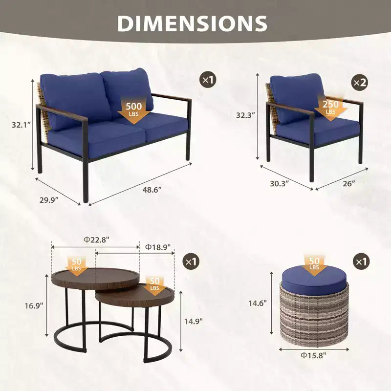 EAGLE PEAK Collection de 6 meubles d'extérieur modernes Sunset Dune, en osier avec grain de bois pour patio