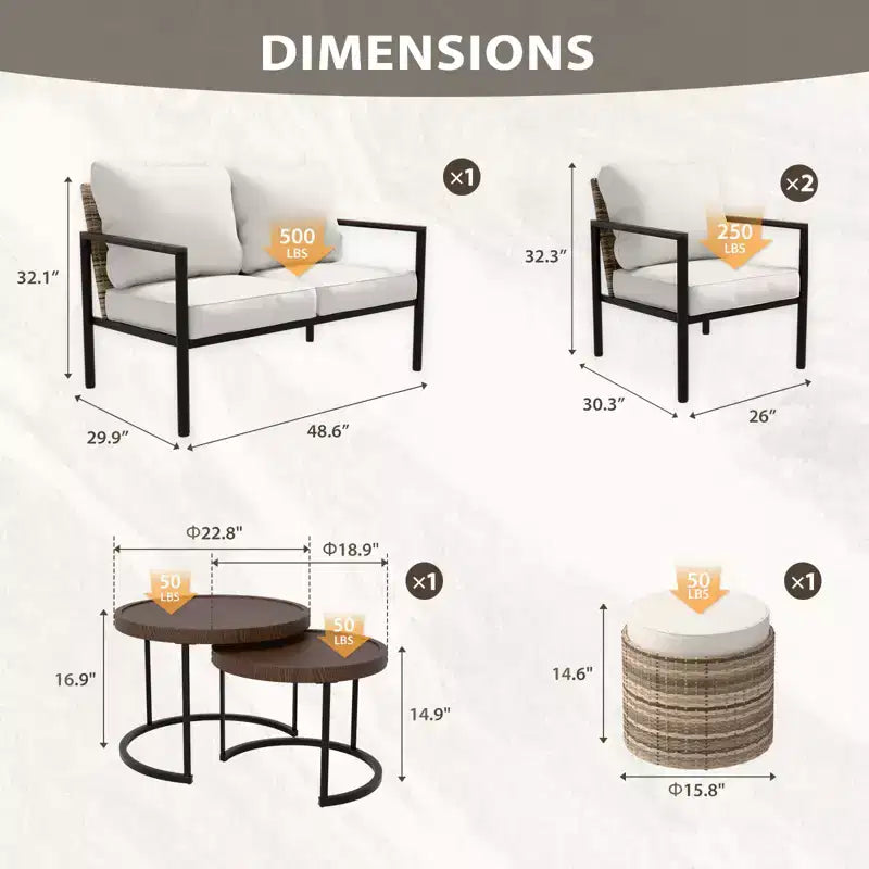 EAGLE PEAK Collection de 6 meubles d'extérieur modernes Sunset Dune, en osier avec grain de bois pour patio